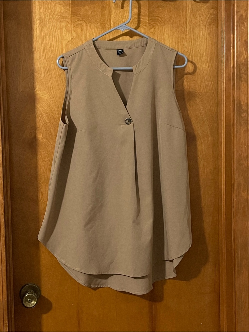 Light Taupe Sleeveless Layered V-Neck Blouse